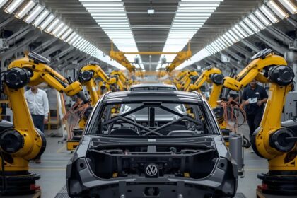Empty Volkswagen production line in Wolfsburg due to semiconductor shortage