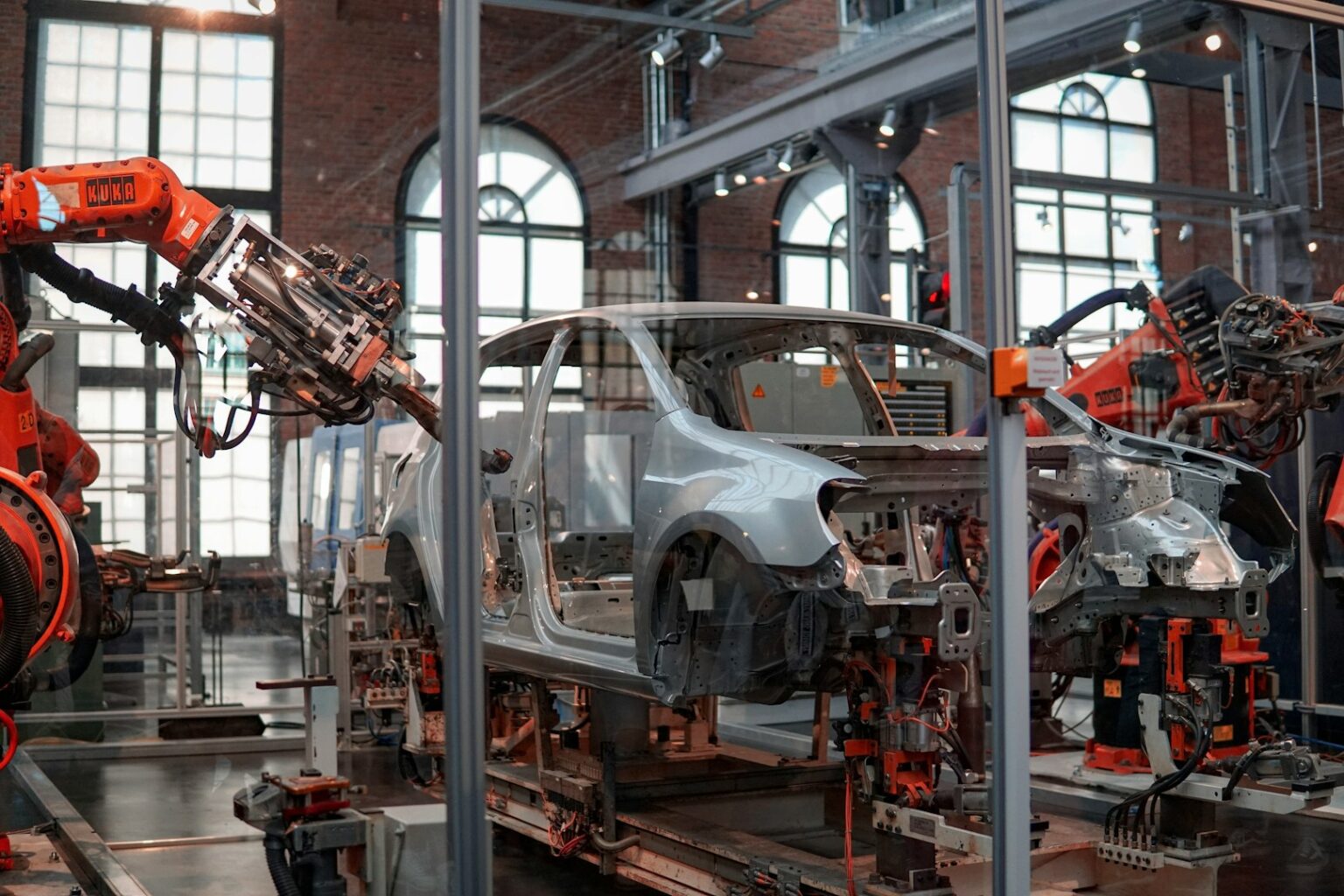 Volkswagen plant entrance with employees, Germany