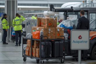 Baggage handling area at Düsseldorf Airport after Aviapartner declared insolvency