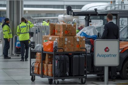 Baggage handling area at Düsseldorf Airport after Aviapartner declared insolvency