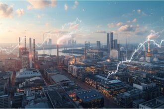 Chancellor Merz presenting economic trend lines on German investment and spending