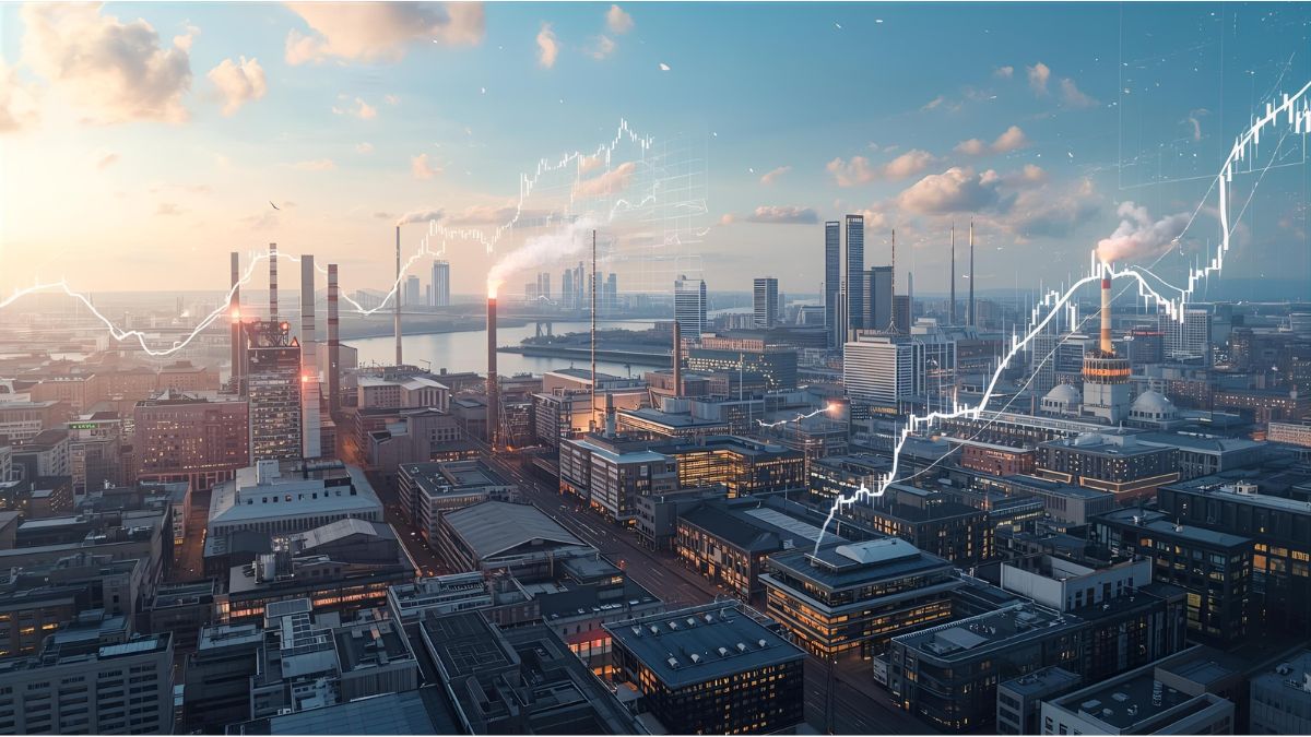 Chancellor Merz presenting economic trend lines on German investment and spending