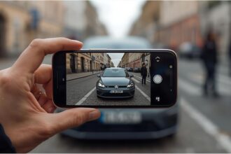 Smartphone photo of parked car symbolising data protection violation in Germany