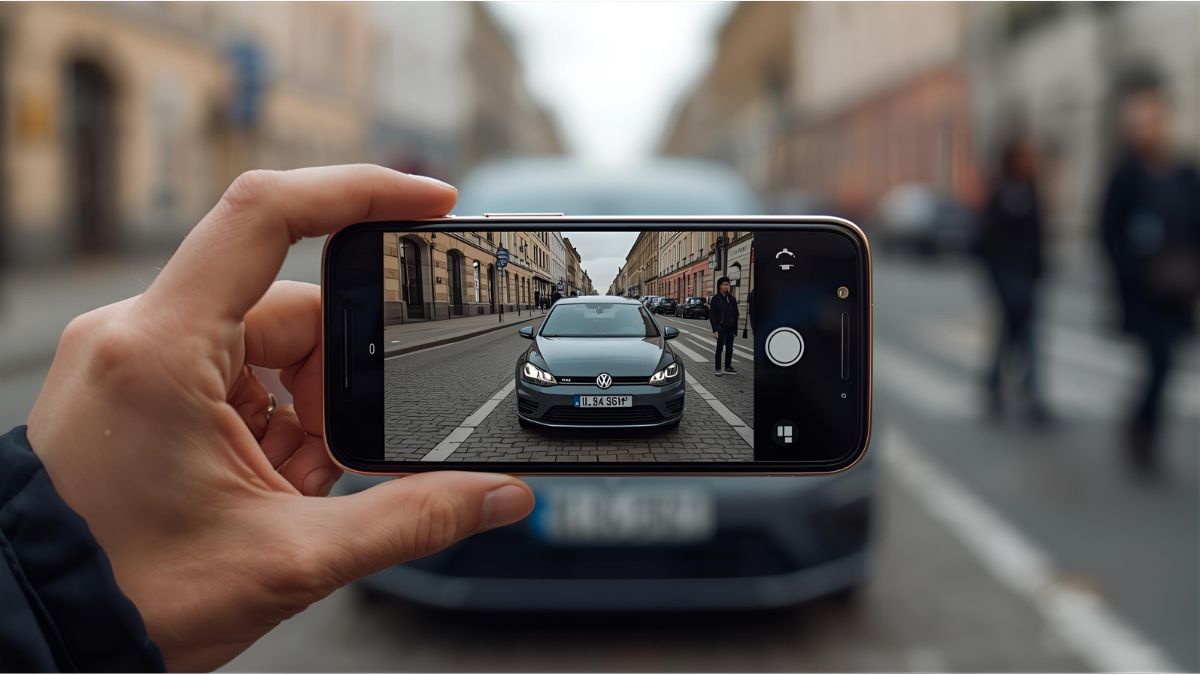 Smartphone photo of parked car symbolising data protection violation in Germany