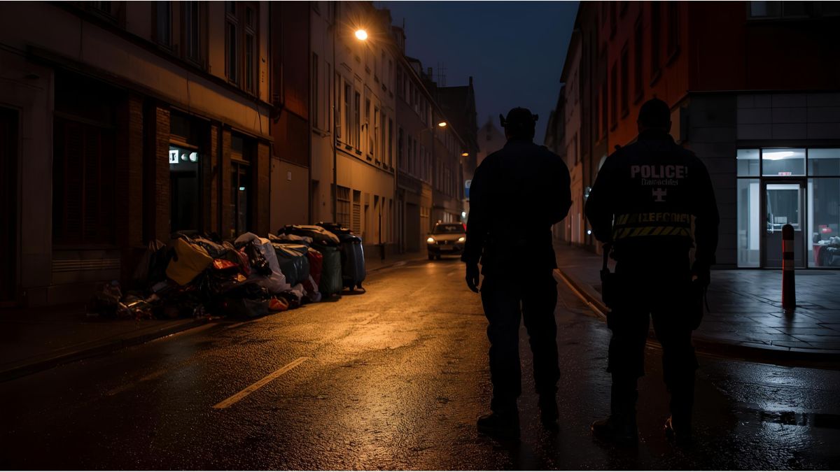 Undercover waste enforcement officers patrolling a Heilbronn street at night