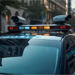 Scan car checking parked vehicles on a Mannheim city street