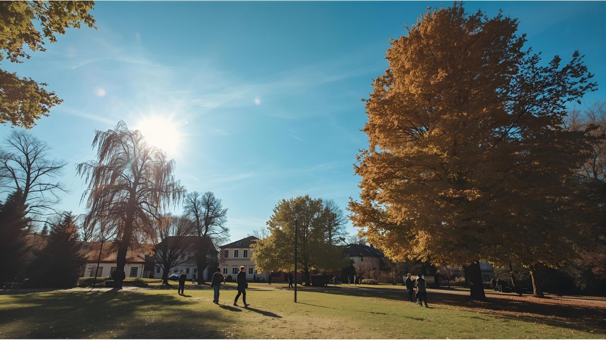 People enjoying sunshine in Munich park during rare November heatwave with temperatures above 20°C