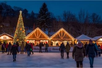 Families enjoy the early-opening Winterworld Christmas market in Munich